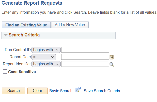 Find an existing value to Search Criteria