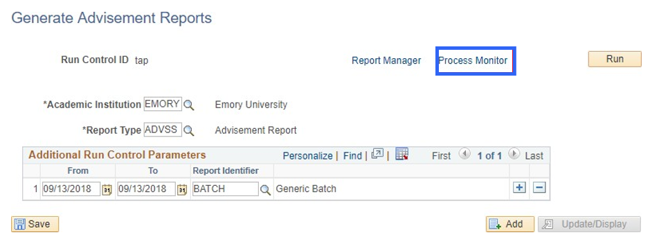 Generate Advisement Reports: Process Monitor