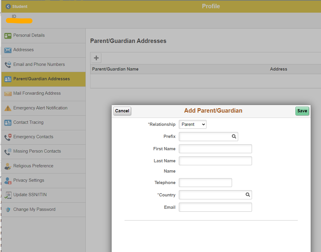 Adding a parent or guardian in OPUS