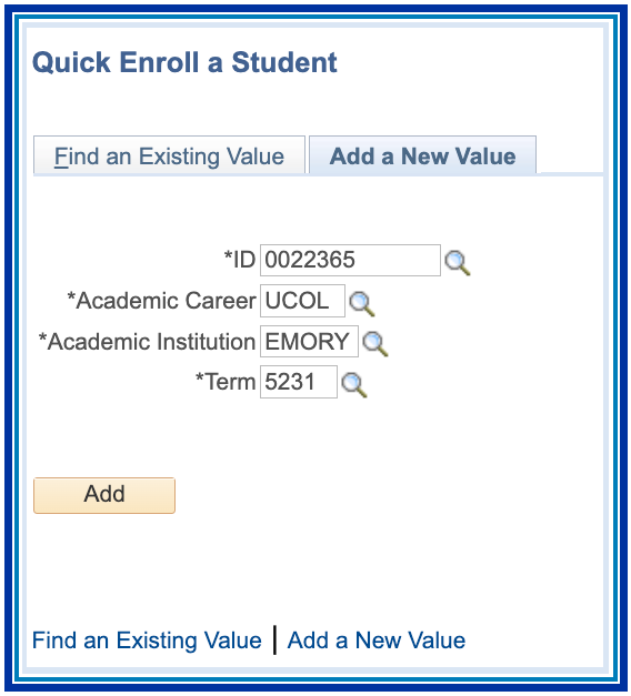 Quick Enroll a Student Window