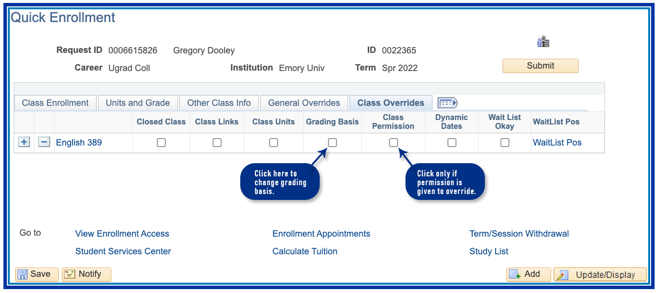 Class Overrides Tab