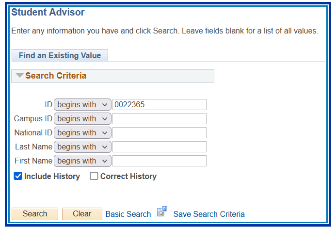 Find Existing ValueTab to Search Criteria