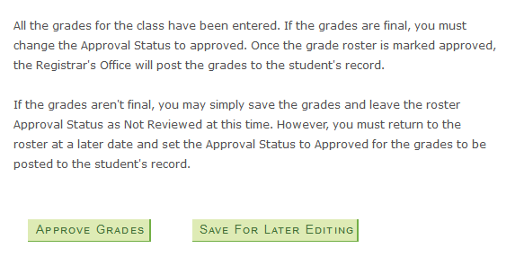 Approve Grades or Save for Later Buttons