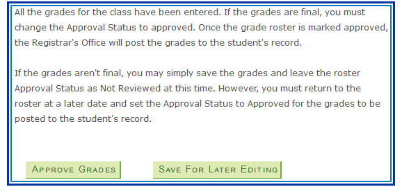 Approve Grades or Save for Later Buttons