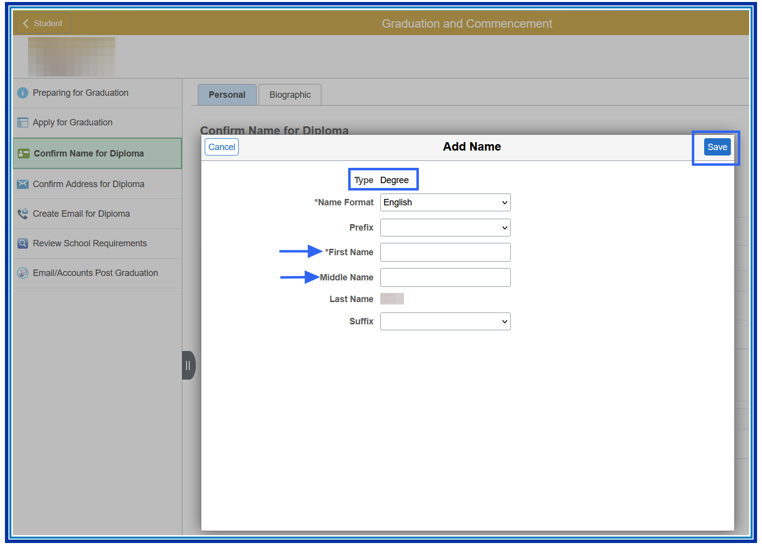 Confirm Name for Diploma
