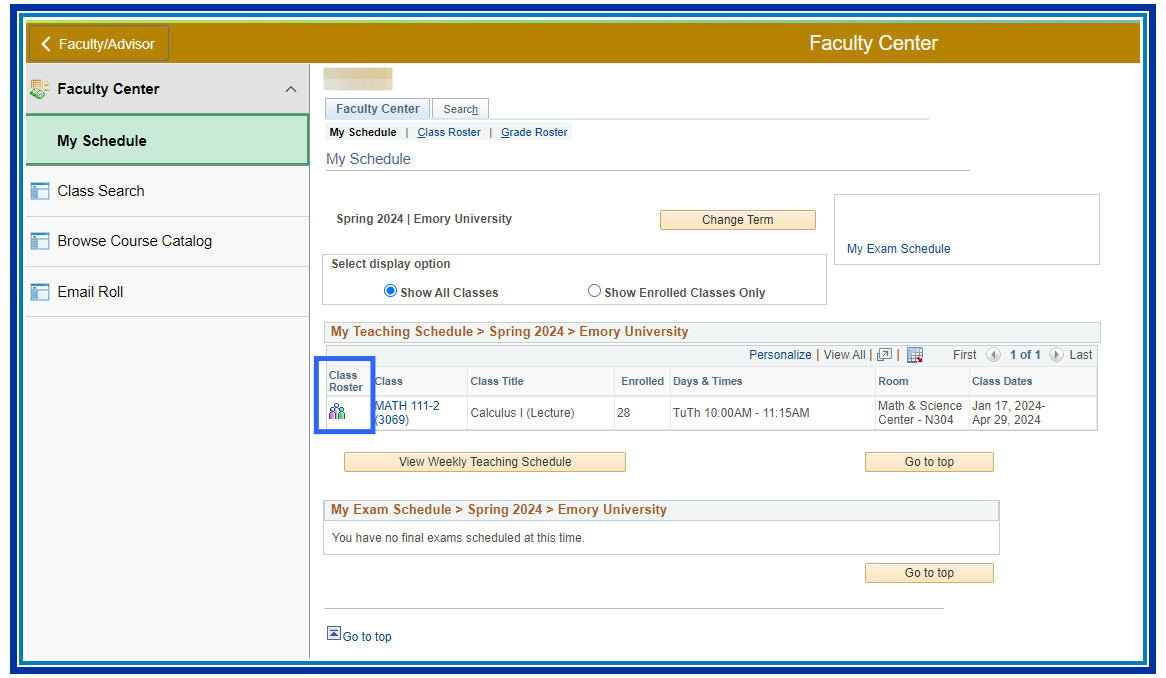 Faculty Center: My Schedule