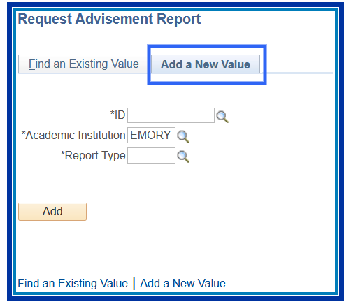 Request Advisement Report Add New Value