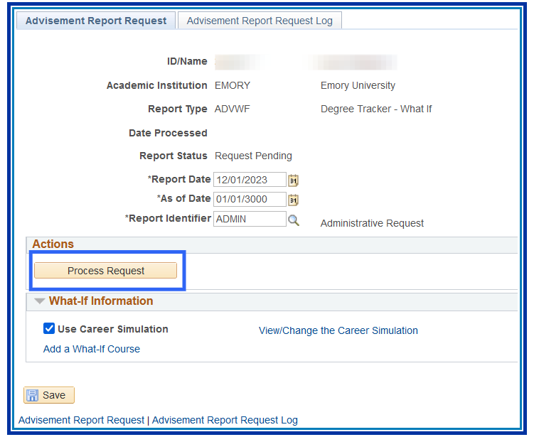 Advisement Report Request: Process Request