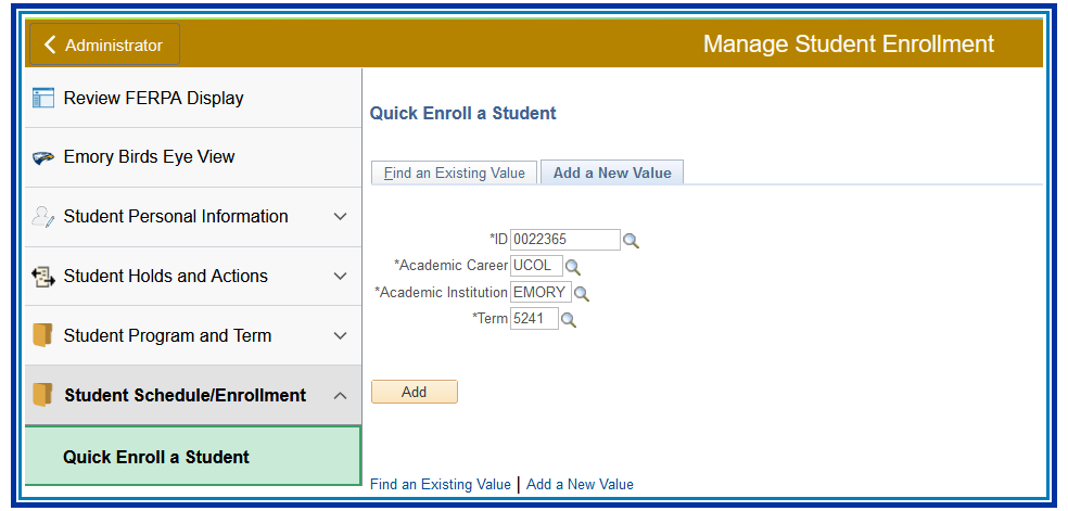 Quick Enroll a Student 